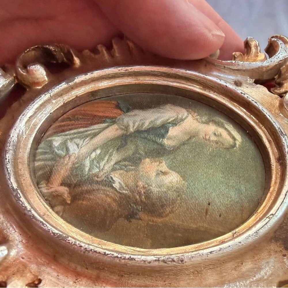 vintage Italian-style gilt gold framed silk prints